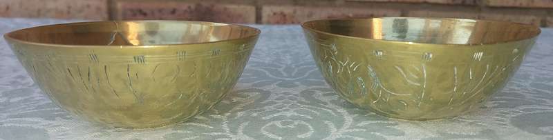 TWO ART DECOR BRASS PEANUT BOWLS SOLD AS IS R150