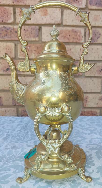 Vintage Brass and Silver Plated Tipping Teapot sold as is