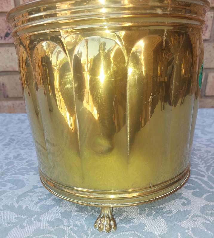 Vintage Round Brass Planter with Ornate Feet sold as is