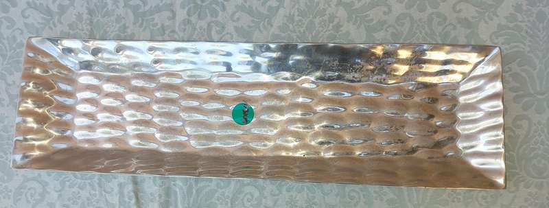 A SI COMO NO MEXICAN HAND CRAFTED PEWTER SERVING PLATTER SOLD AS IS
