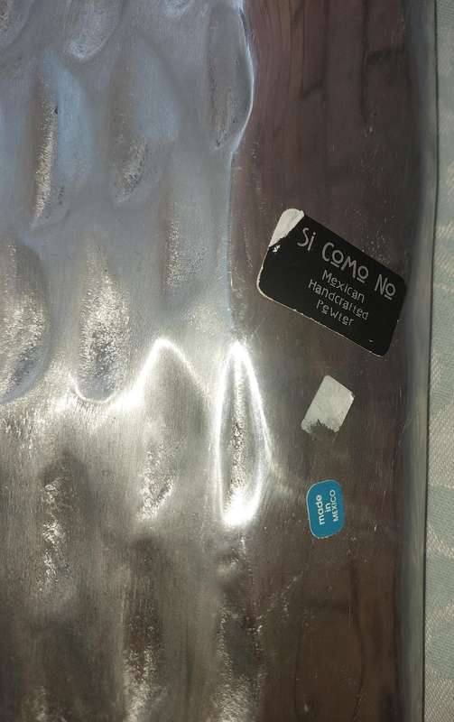 A SI COMO NO MEXICAN HAND CRAFTED PEWTER SERVING PLATTER SOLD AS IS