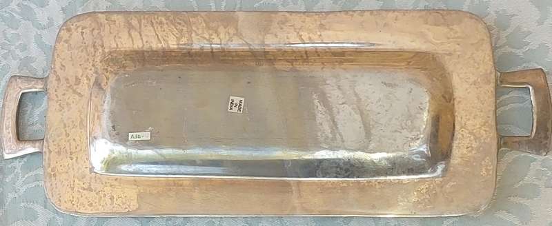 AN ART DECOR HAND MADE IN INDIA PEWTER SERVING PLATTER SOLD S IS