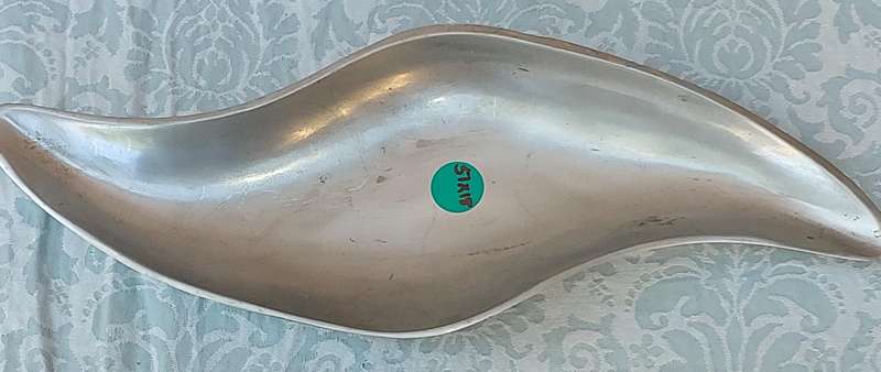 AN ART DECOR HAND MADE IN INDIA PEWTER SERVING PLATTER SOLD AS IS