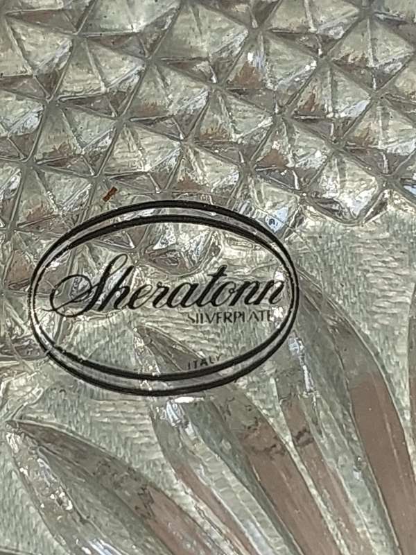 Glass Crystal Serving Bowl With Silver Plated Rim Round Divided 9 Heavy sold as is