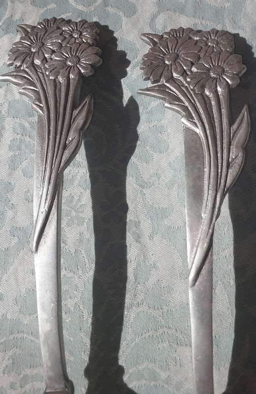 THREE SETS OF ART DECOR  PEWTER SALAD LADLES SOLD AS IS