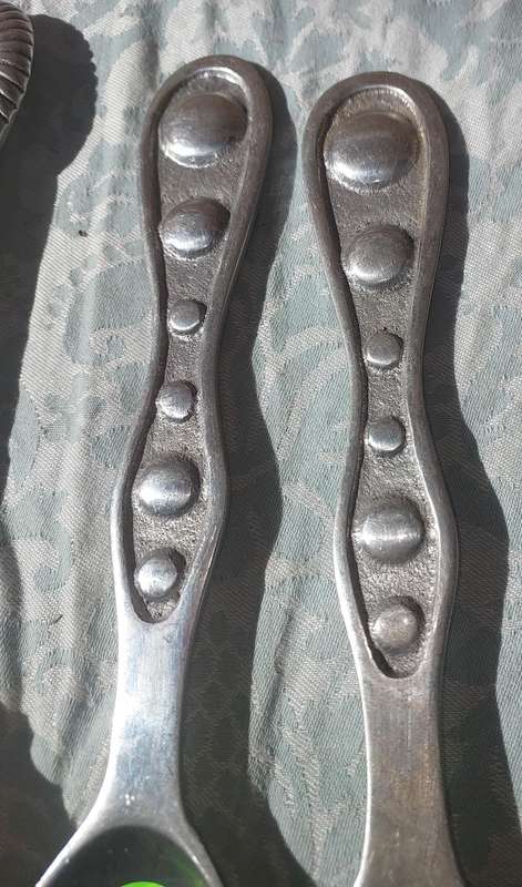 THREE SETS OF ART DECOR  PEWTER SALAD LADLES SOLD AS IS