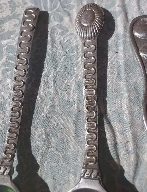 THREE SETS OF ART DECOR  PEWTER SALAD LADLES SOLD AS IS