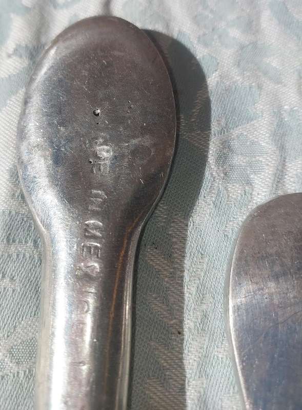 THREE SETS OF ART DECOR  PEWTER SALAD LADLES SOLD AS IS