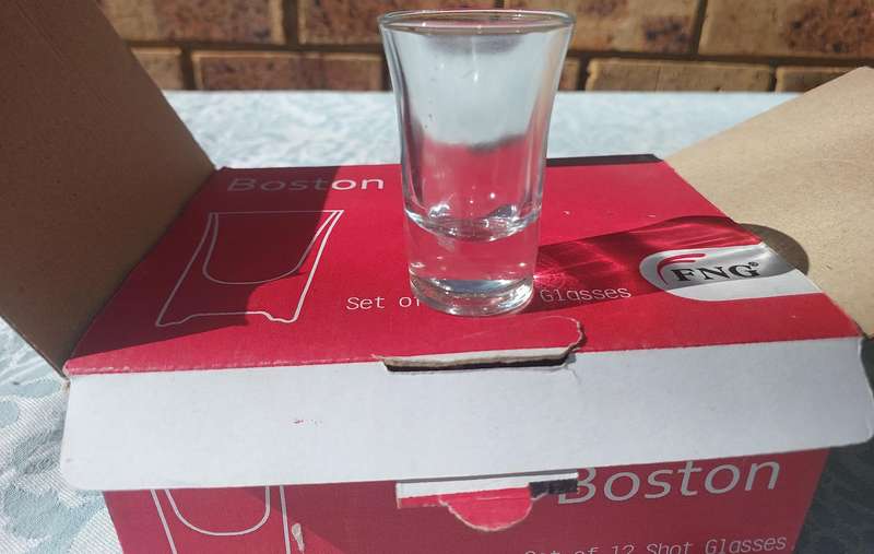 A SET OF 12 BOSTON SHOT GLASSES SOLD AS IS
