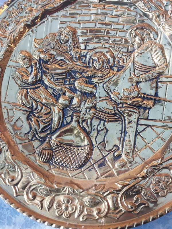 A VINTAGE COLLECTION OF 3 HOME DECOR REAL EMBOSSED BRASS PLAQUES VICTORIAN THEMES SOLD AS IS