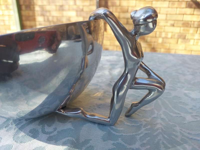 TWO CAROL BOYES STYLE PEWTEL SERVING BOWLS ART DECOR SOLD AS IS