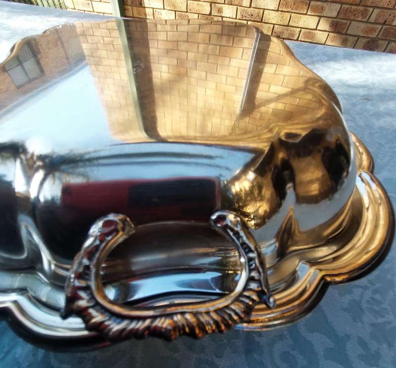 A VINTAGE SQUARE VICTORIAN TUREEN SOLD AS IS SILVER PLATED