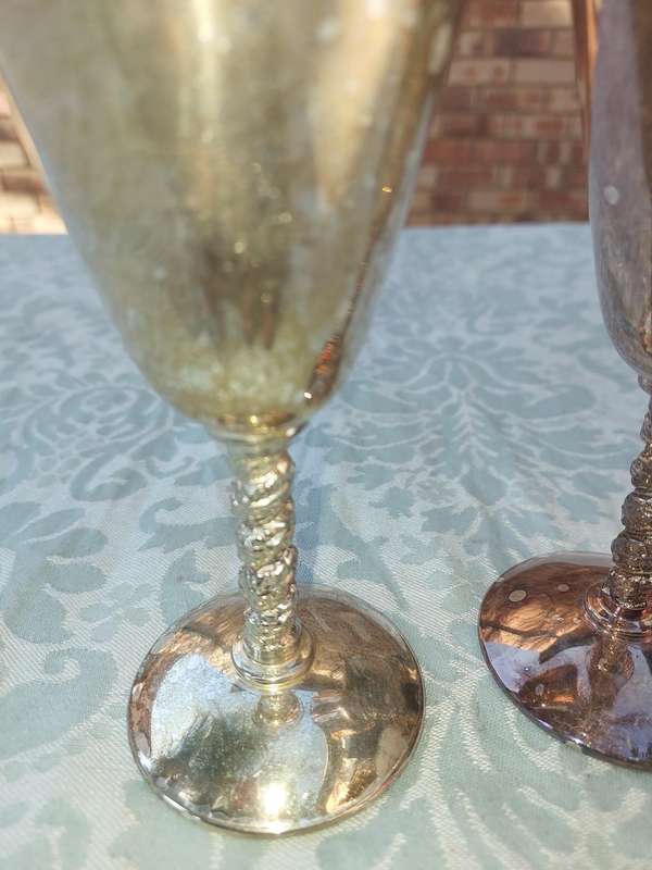TWO VINTAGE SILVER PLATED WINE GOBLETS SOLD S IS