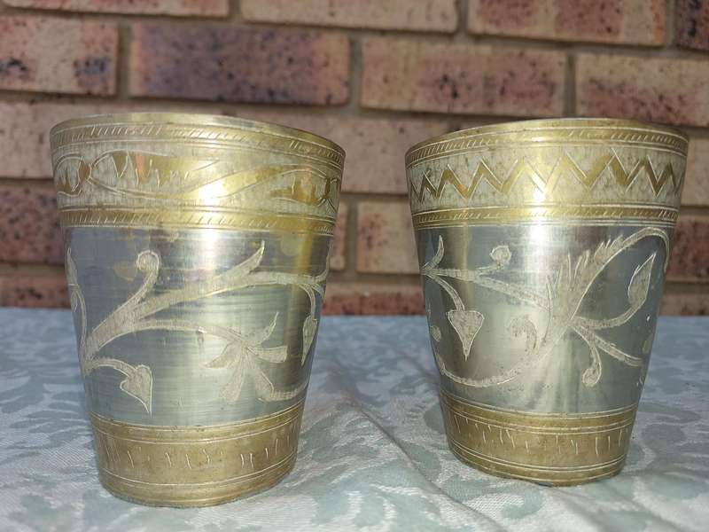 TWO VINTAGE ENGRAVED WATER GOBLETS SOLD AS IS
