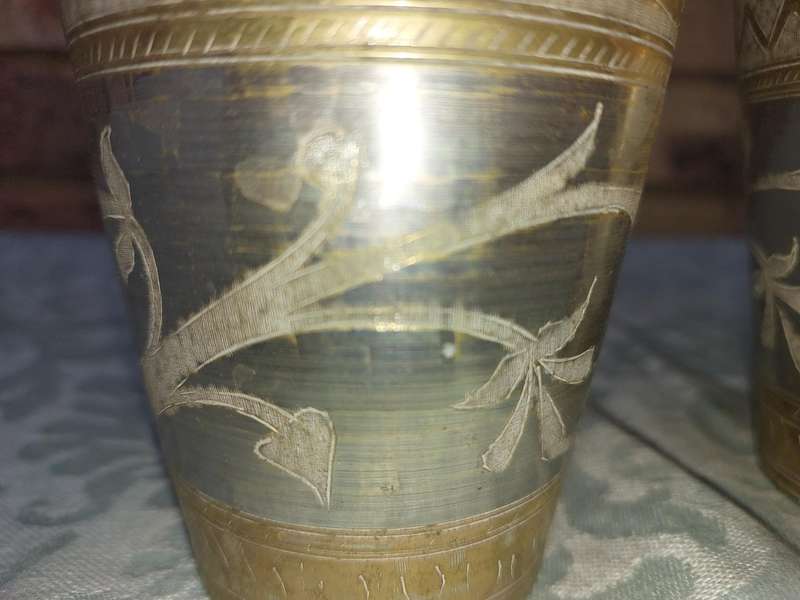 TWO VINTAGE ENGRAVED WATER GOBLETS SOLD AS IS