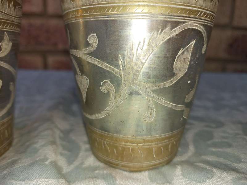 TWO VINTAGE ENGRAVED WATER GOBLETS SOLD AS IS