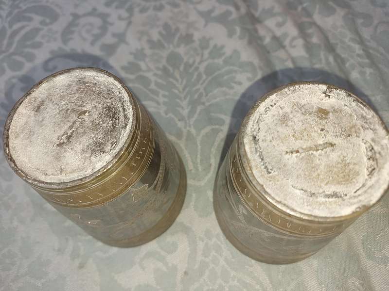 TWO VINTAGE ENGRAVED WATER GOBLETS SOLD AS IS