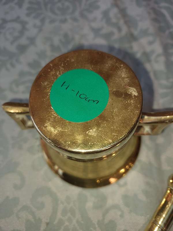 A BEAUTIFULL INDIAN PASTEL AND MORTER BRASS HEAVY DUTY SOLD AS IS