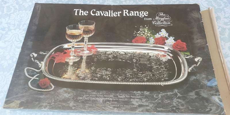 A VIRTUALLY BRAND NEW CAVALIER RANGE SILVER PLATED SERVING TRAY SOLD AS IS