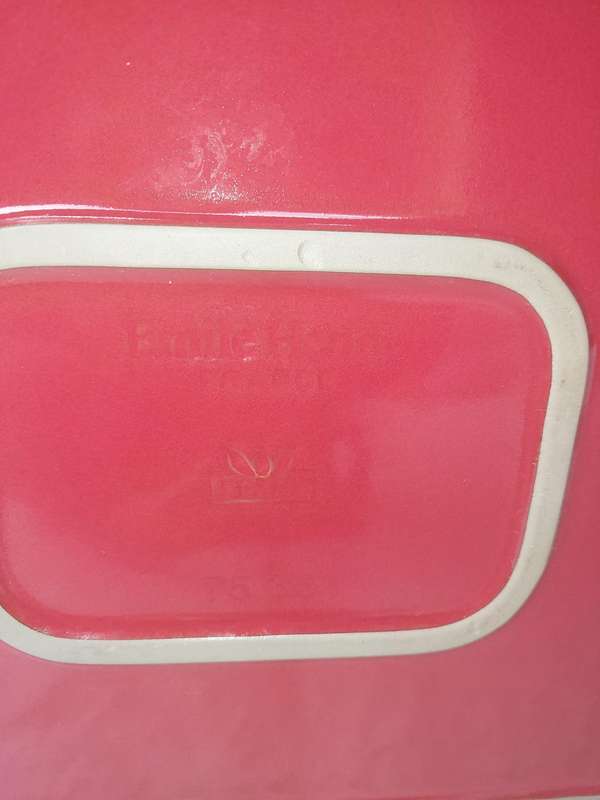 A EMILE HENRY RED CASSEROLE DISH MADE IN FRANCE SOLD AS IS