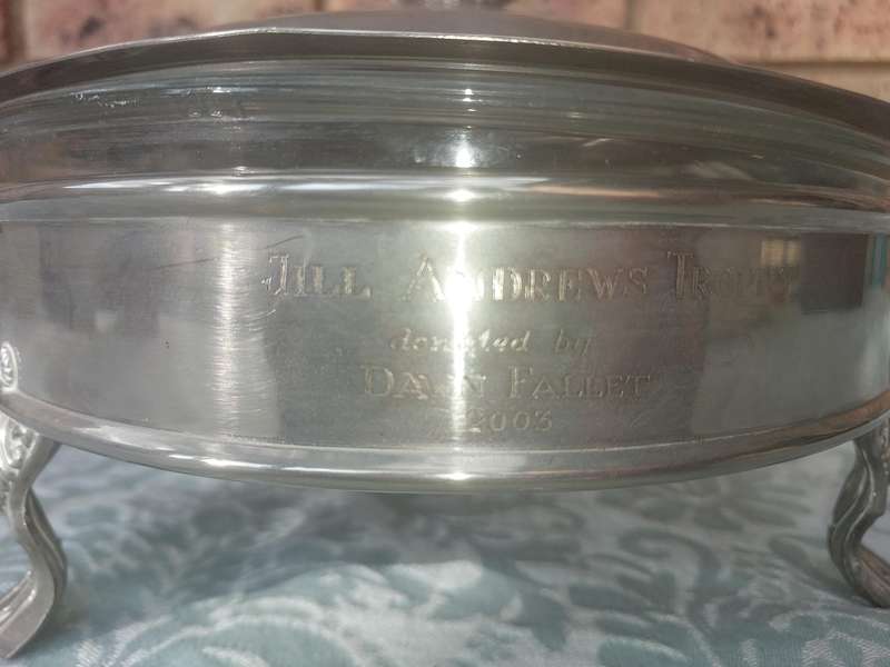 A VINTAGE SILVER PLATED SERVING TUREEN TROPHY SOLD AS IS