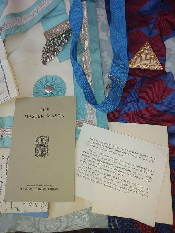 A COLLECTION OF MAISONIC RAGALIA AND BOOKS ,THE LODGE, SOLD AS IS