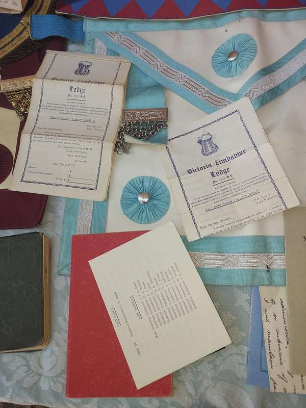 A COLLECTION OF MAISONIC RAGALIA AND BOOKS ,THE LODGE, SOLD AS IS