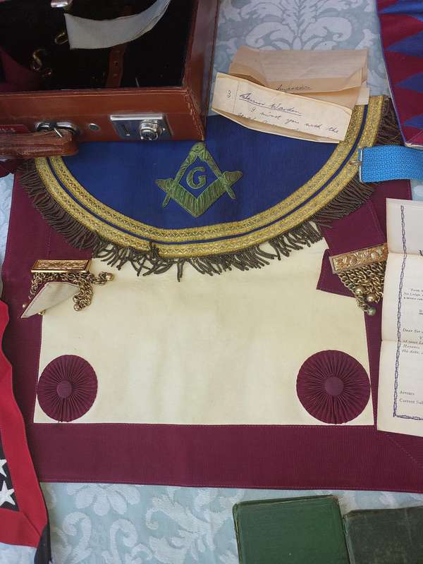 A COLLECTION OF MAISONIC RAGALIA AND BOOKS ,THE LODGE, SOLD AS IS