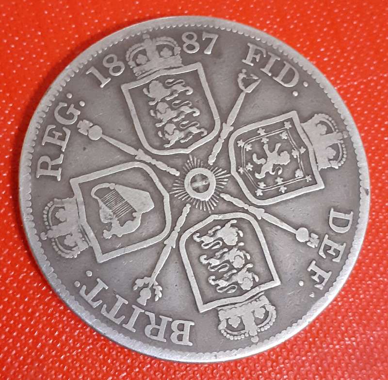 Great Britain, Victoria,.925 silver, 22gr Double Florin 1887, Arabic 1, scarce.