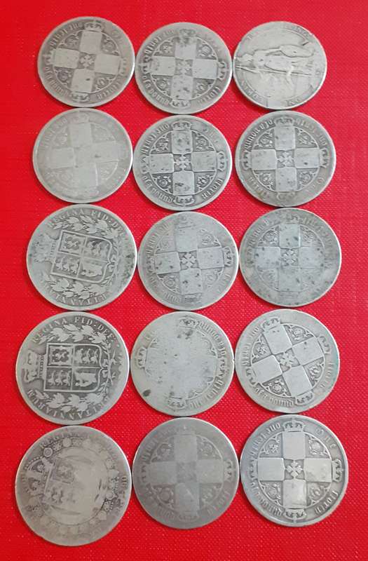 Collection of worn british florins and 1 x two shilling coins,  .925  sterling silver  5 ounces.