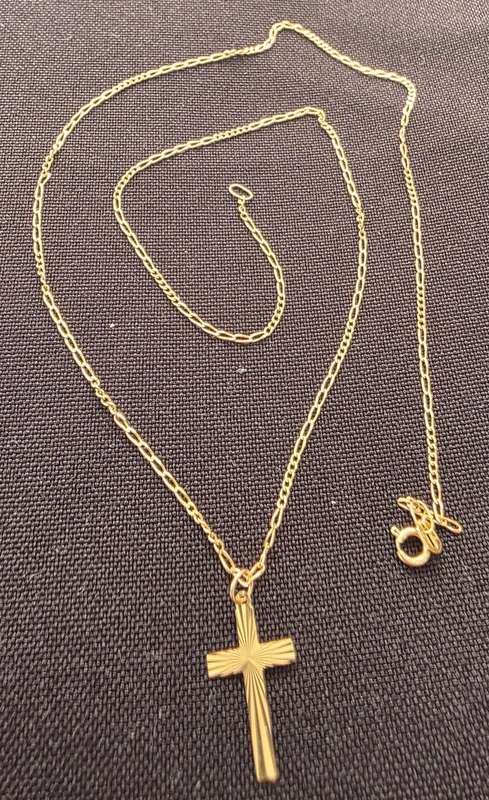 9ct Gold Necklace with Cross Pendant - Hallmarked - Made in Germany