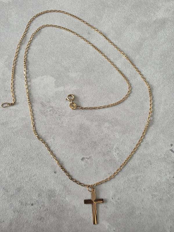 9ct Gold Necklace with Cross Pendant - Hallmarked - Made in Germany