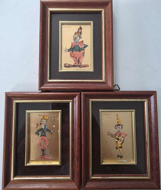 Vintage Italian Clowns painting  on 925 silver " Gold series"