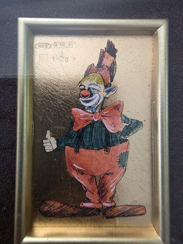 Vintage Italian Clowns painting  on 925 silver " Gold series"
