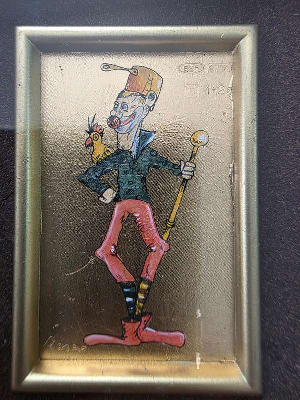 Vintage Italian Clowns painting  on 925 silver " Gold series"