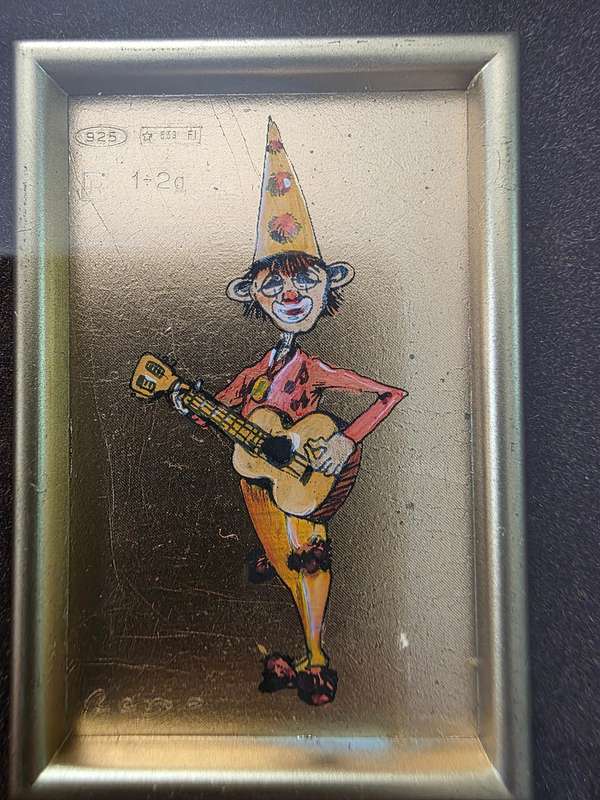 Vintage Italian Clowns painting  on 925 silver " Gold series"