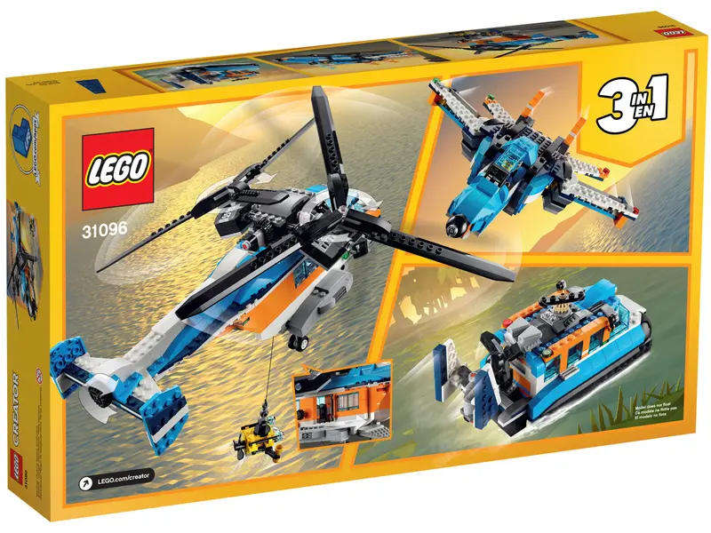 Lego Creator 3in1 - Twin Rotor Helicopter - Super Fast Jet - Speedy Hovercraft