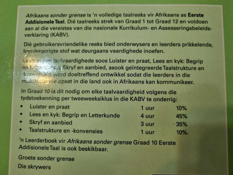 AFRIKAANS SONDER GRENSE 10 Eerste Additionele Taal ONDERWYSERSGIDS