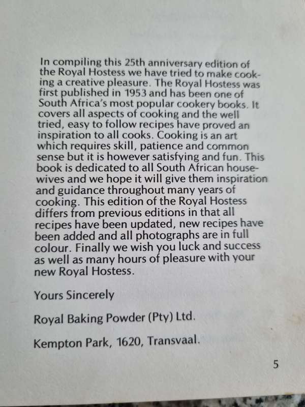 The Royal Hostess South Africa`s Own Cook Book 25th ANNIVERSARY Revised Edition 1978 Cookbook