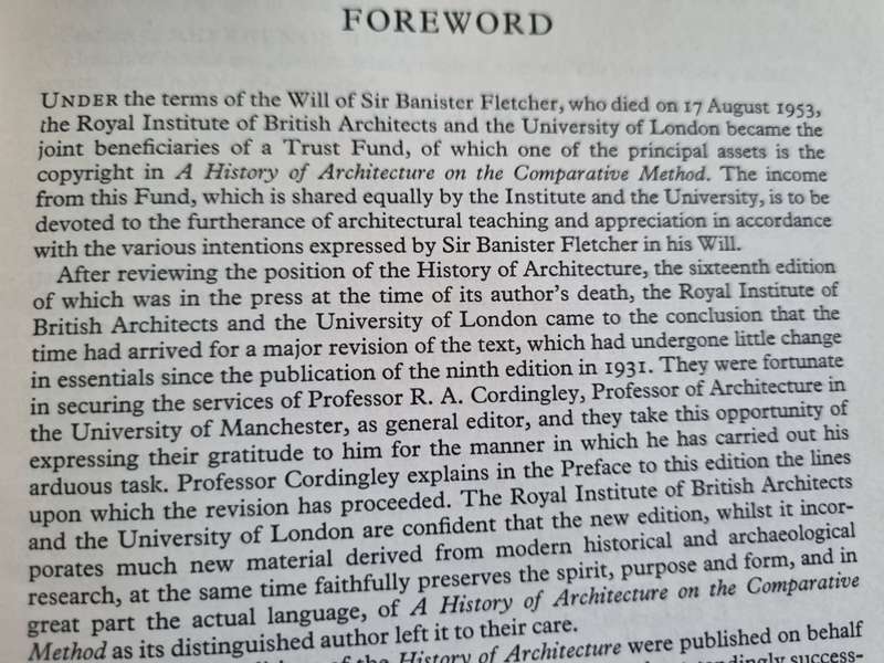 A HISTORY OF ARCHITECTURE Comparative Method Sir BANISTER FLETCHER 17th Ed Revised 1967