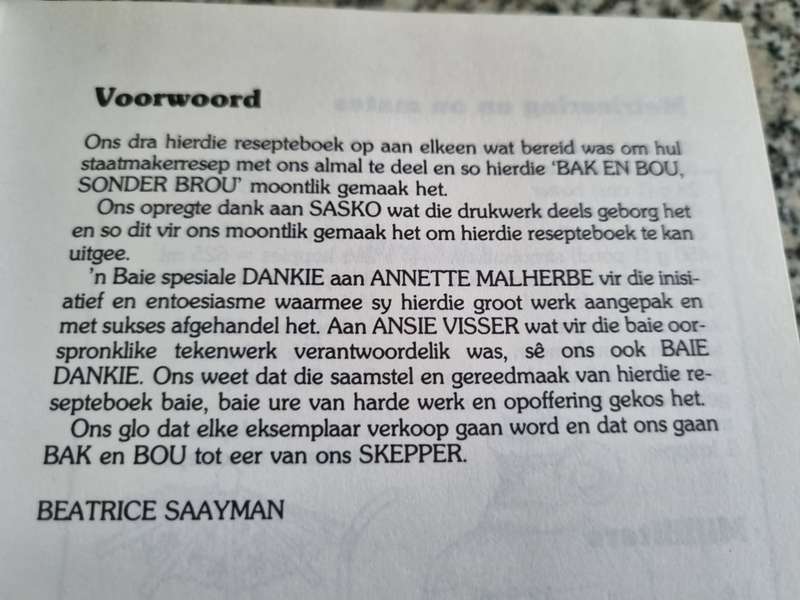 BAK EN BOU SONDER BROU  uitgegee NG KERK WESMOOT Resepteboek