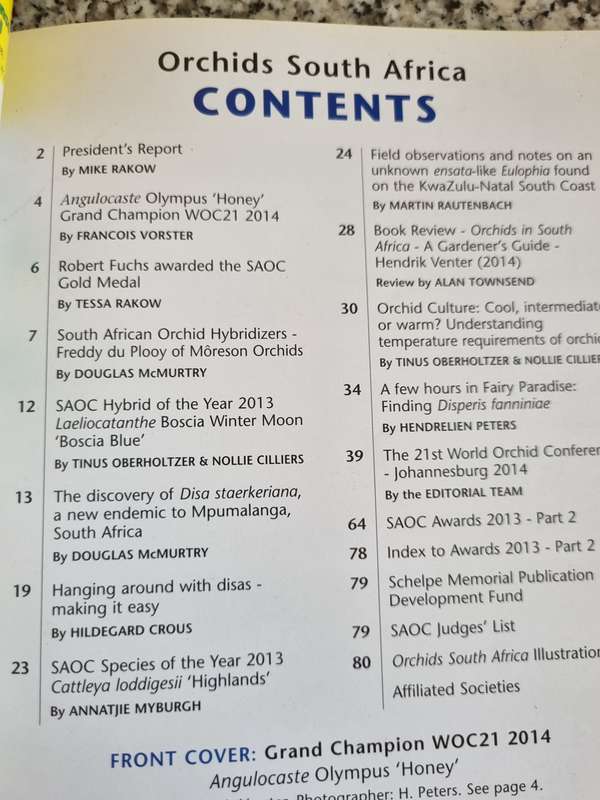 ORCHIDS SOUTH AFRICA SA Orchid Council Publication Year 2013  2014 Issue 1 plus 2  and 2015  4 Books