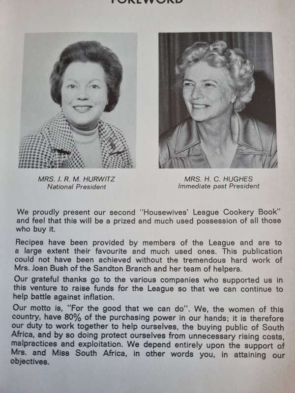 THE HOUSEWIVES LEAGUE COOKERY BOOK Favourite Recipes submitted by Members of South Africa 1975 /76