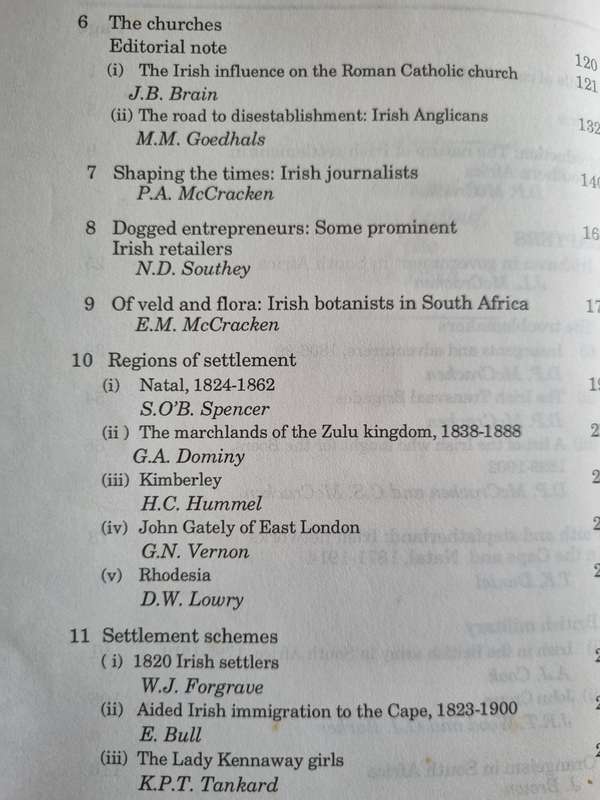 THE IRISH IN SOUTHERN AFRICA 1795 - 1910 SOUTHERN AFRICAN - IRISH STUDIES Ed. DONALD P McCRACKEN