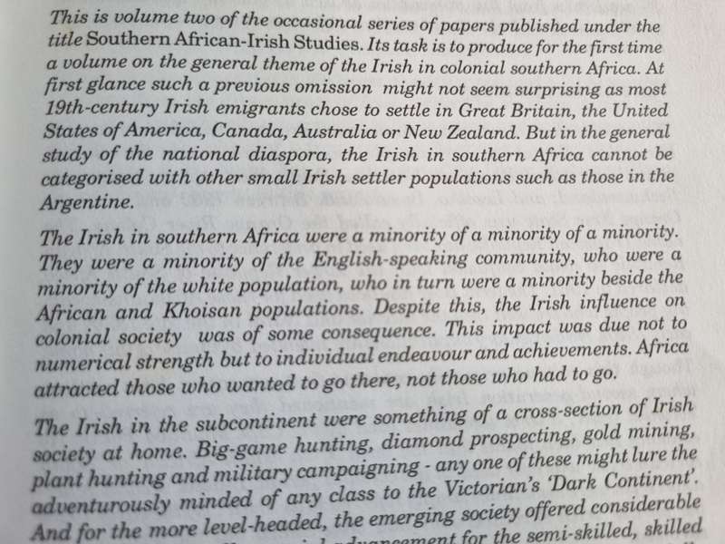 THE IRISH IN SOUTHERN AFRICA 1795 - 1910 SOUTHERN AFRICAN - IRISH STUDIES Ed. DONAL P McCRACKEN