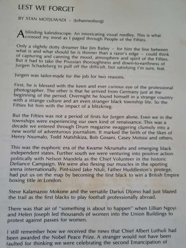 THE FIFTIES PEOPLE of SOUTH AFRICA Black Life Politics Jazz Sport  JURGEN SCHADEBERG 1987