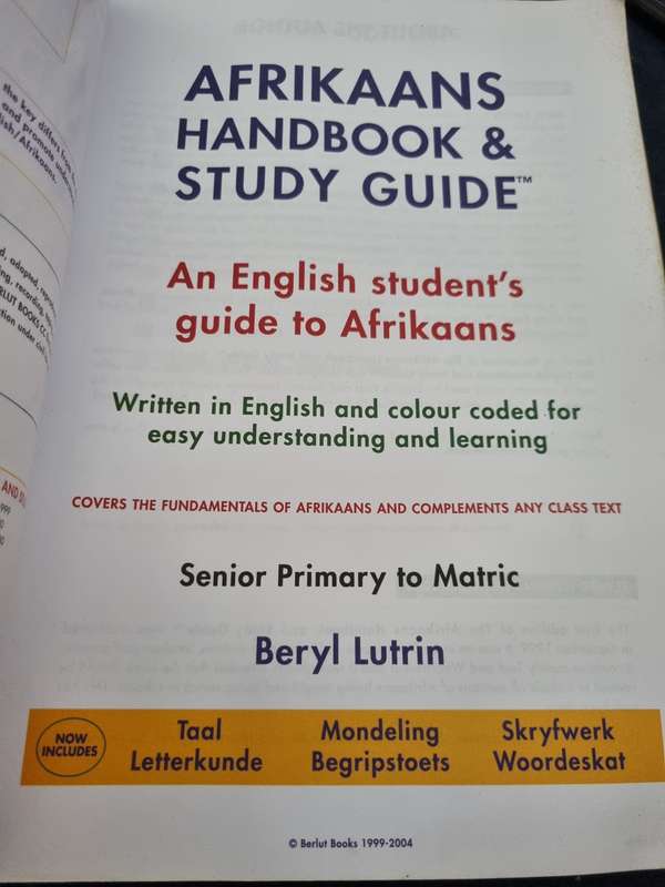AFRIKAANS HANDBOOK & STUDY GUIDE English Students SNR PRIMARY - MATRIC & BEYOND BERYL LUTRIN