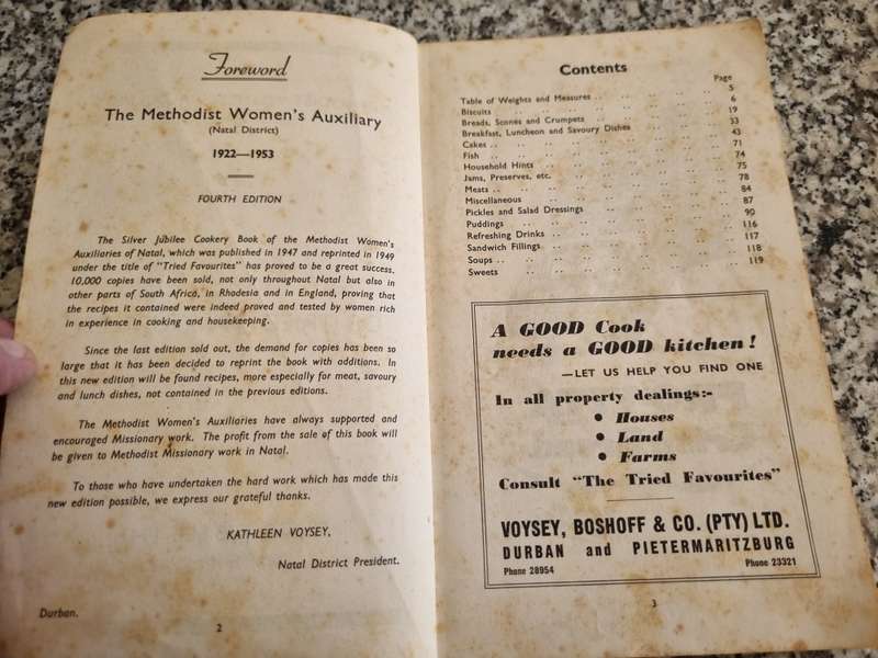 SILVER JUBILEE RECIPE BOOK Re issued 4th Ed 1953  Methodist Women's Auxiliary ( Natal District )