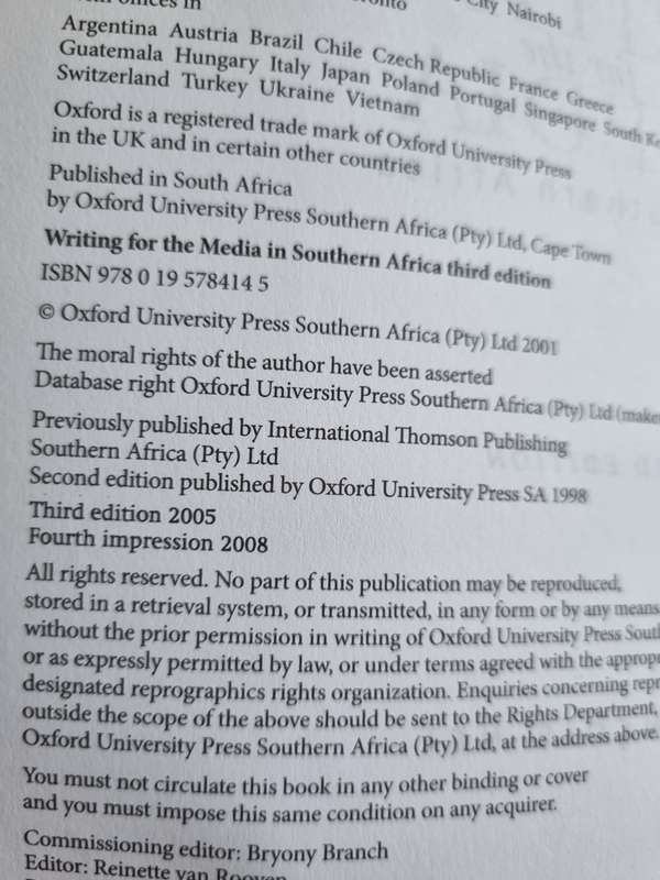 WRITING FOR THE MEDIA IN SOUTHERN AFRICA FRANCOIS NEL 3rd Edition 2008 like new
