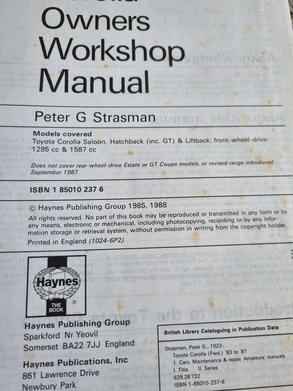 HAYNES TOYOTA CORROLLA (fwd ) Sept 1983 to Sept 1987 1295cc to 1587cc Owners Workshop Manual